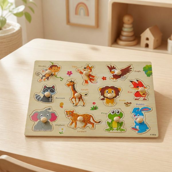 puzzle lemn buton animale salbatice