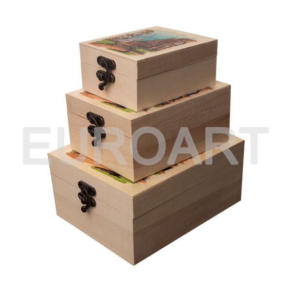 Cutii lemn dreptunghiulare 3/set
