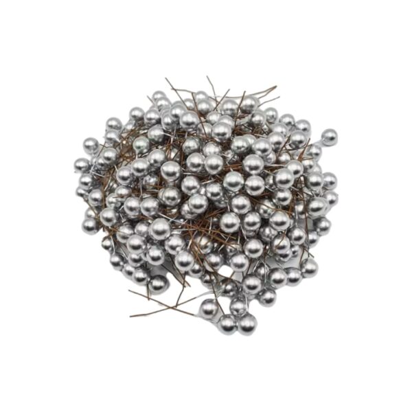 Bile din plastic cu tija ornament 500/set argintiu L