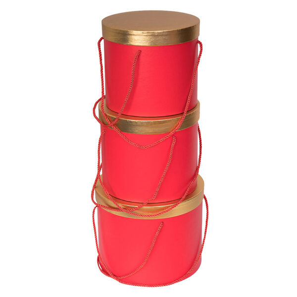 Cutie carton rotunda 3/set rosu cu auriu