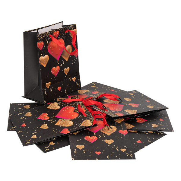 Pungi cartonate  cadou negre cu inimi 12/set S