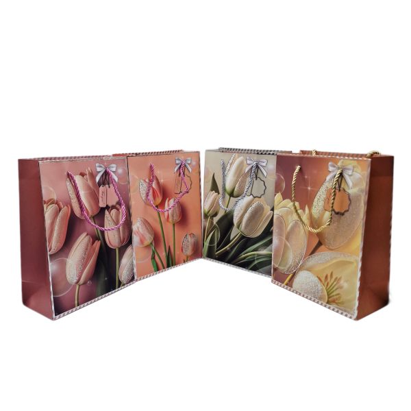 Pungi cartonate cadou cu flori 12/set S