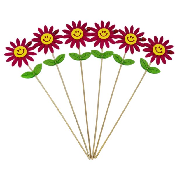 Flori fetru fuchsia pe tija lemn  6/set