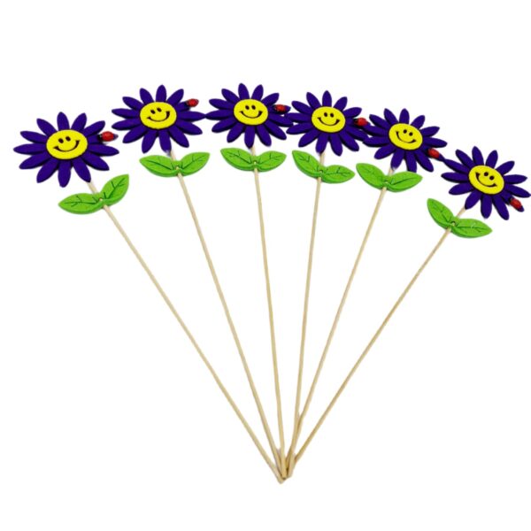 Flori fetru mov pe tija lemn  6/set