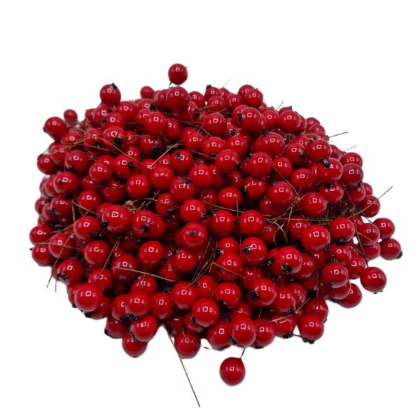 Bile din plastic cu tija ornament 500/set rosii merișoare