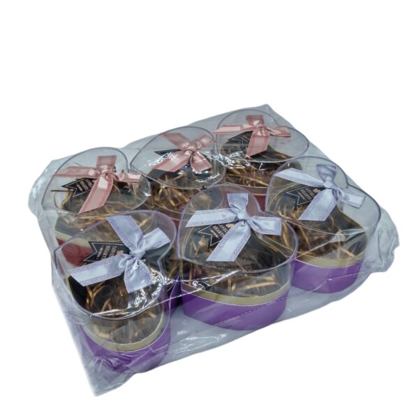 Cutie carton inima cu cupola plastic roșu si mov 6/set