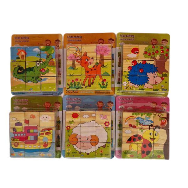 Puzzle colorat lemn cub 6/set mixte
