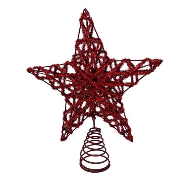 Varf pentru brad stea metal rosu 29cm