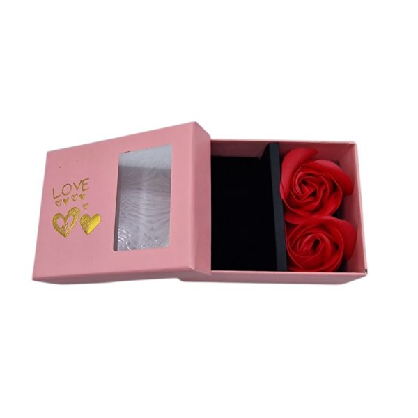 Cutii carton mărțișor sau bijuterii roz cu trandafiri  M