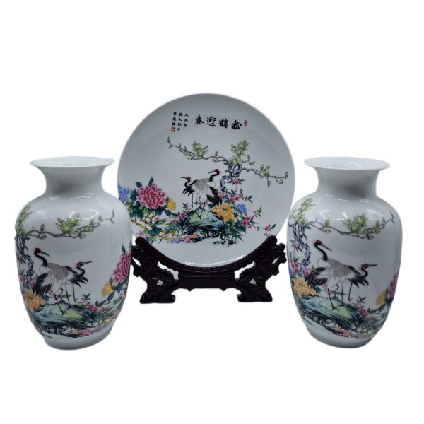 Set de doua vaze si o farfurie din ceramica china