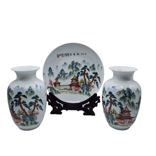 Set de doua vaze si o farfurie din ceramica china