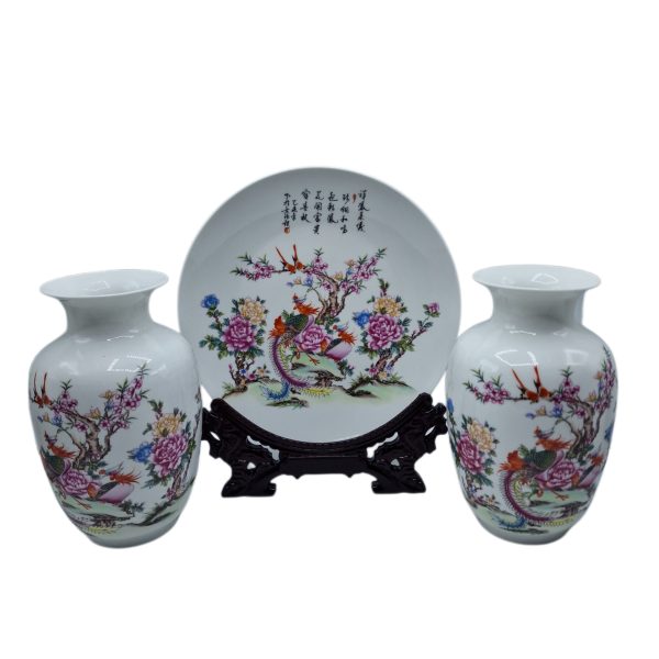 Set de doua vaze si o farfurie din ceramica china