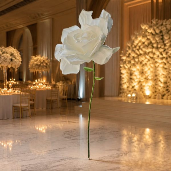 Floare alba decorativă cu suport metalic 200cm