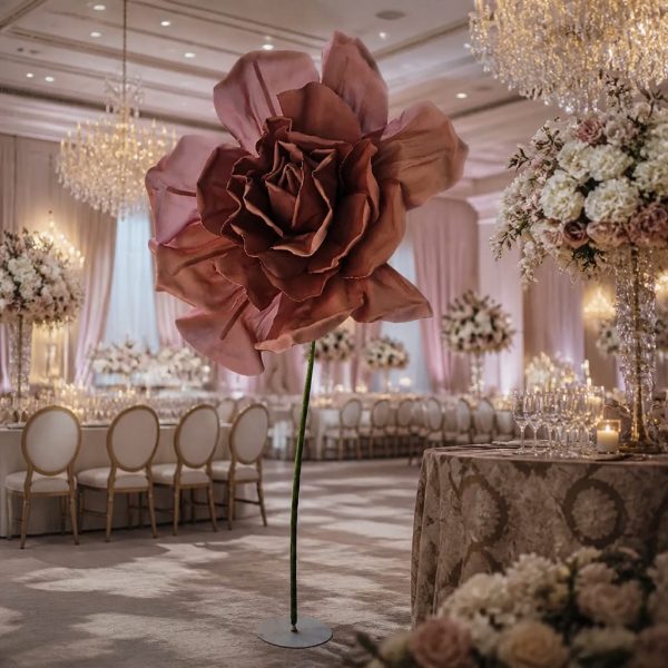 Floare decorativă mov-prafuit cu suport metalic 200cm