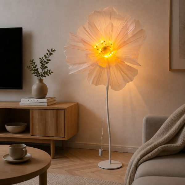 Floare roz led decorativă din voal cu tija 150cm
